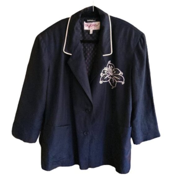 Vintage 90s navy blue chic Italian Byblos embroidered blazer jacket - Picture 1 of 11